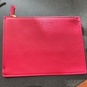 Ann Taylor Vibrant Red Cosmetic Case Storage Organization Faux Leather EUC